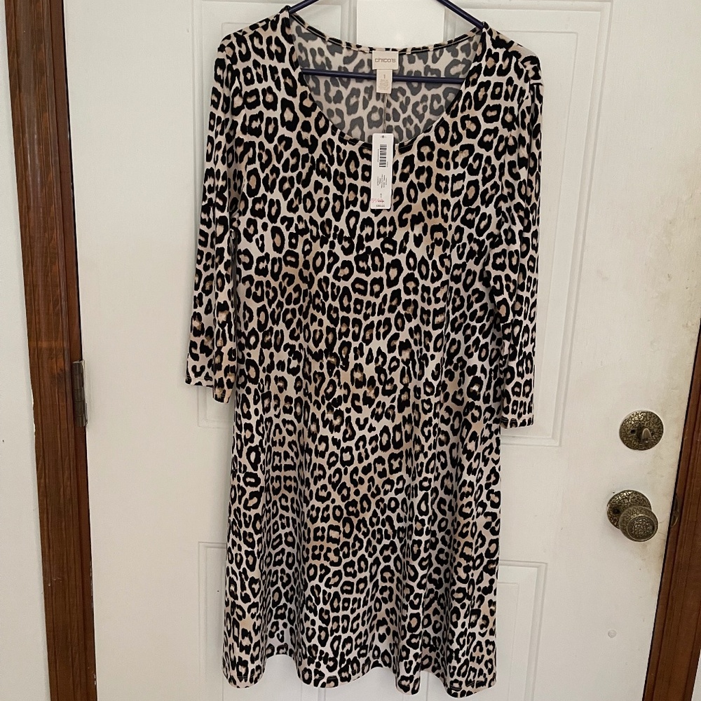 Chico’s Leopard Animal print Dress Chico's size 1 (Medium 8) NWT
